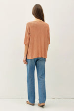 Relaxed Fit 1/2 Sleeve Cotton Slub Sweater