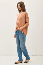 Relaxed Fit 1/2 Sleeve Cotton Slub Sweater