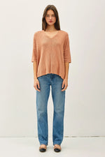 Relaxed Fit 1/2 Sleeve Cotton Slub Sweater