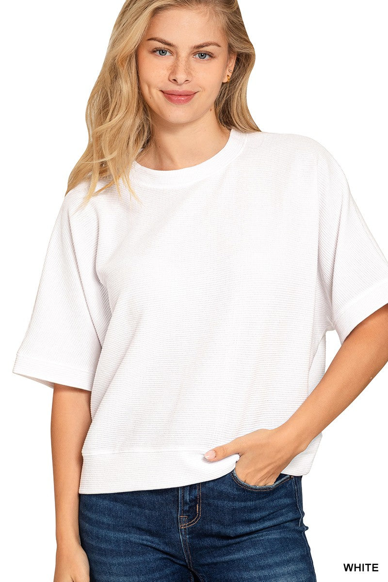 Double Knit Banded Bottom Short Sleeve - White