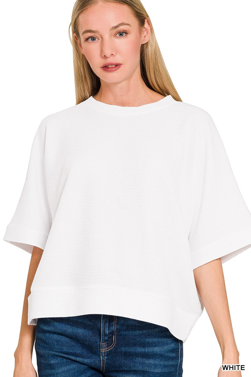 Double Knit Banded Bottom Short Sleeve - White
