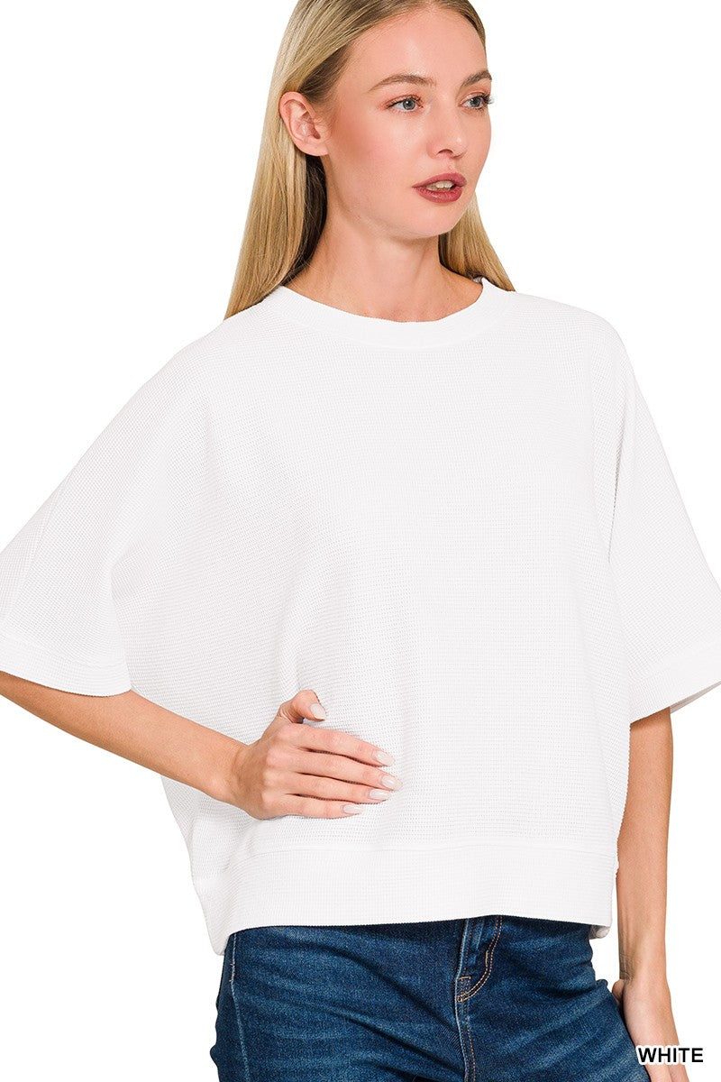 Double Knit Banded Bottom Short Sleeve - White