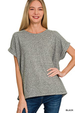 Soft Melange Hacci Round Neck Short Sleeve - Black