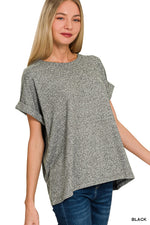 Soft Melange Hacci Round Neck Short Sleeve - Black