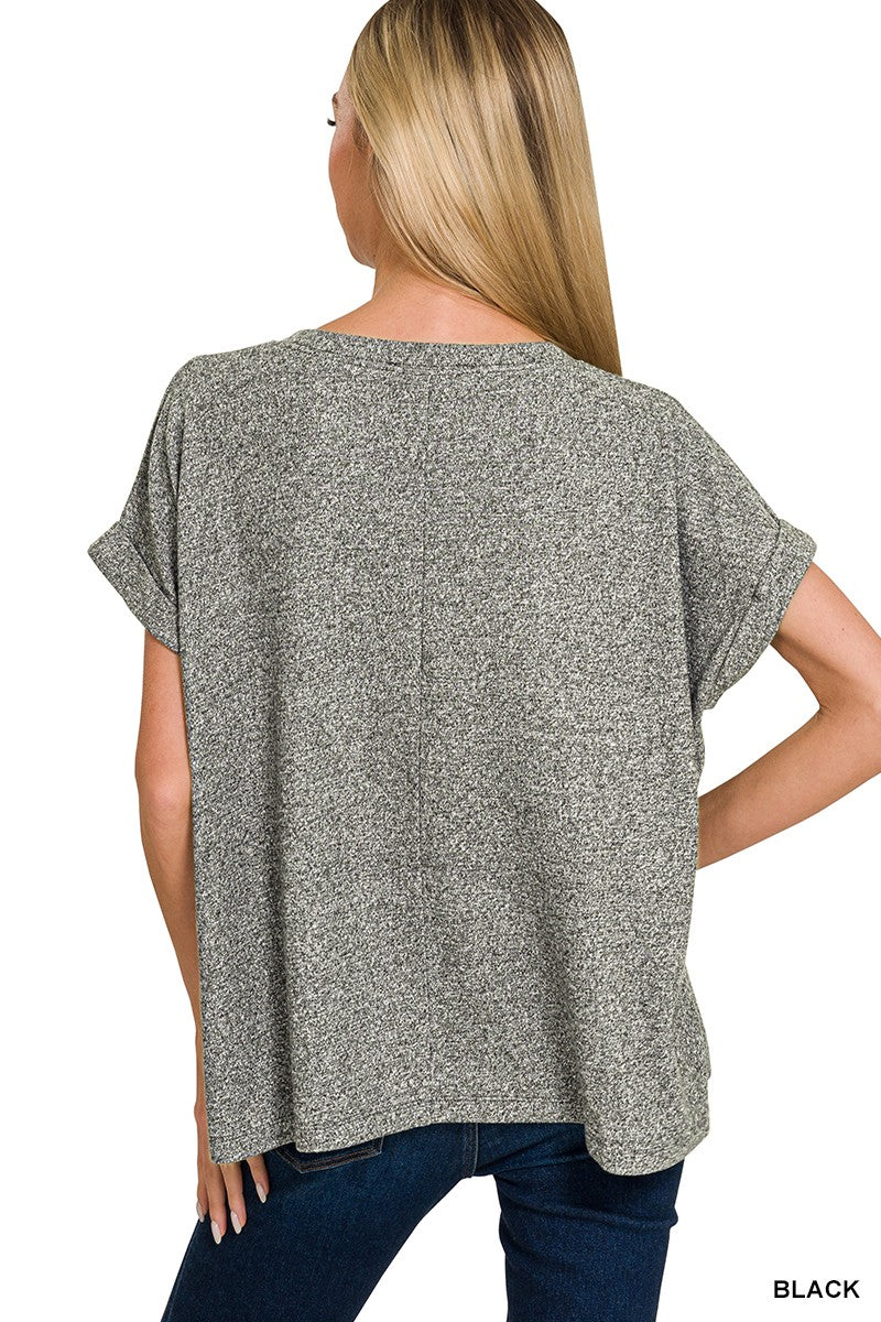 Soft Melange Hacci Round Neck Short Sleeve - Black