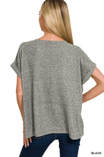 Soft Melange Hacci Round Neck Short Sleeve - Black
