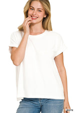 Soft Melange Hacci Round Neck Short Sleeve - White