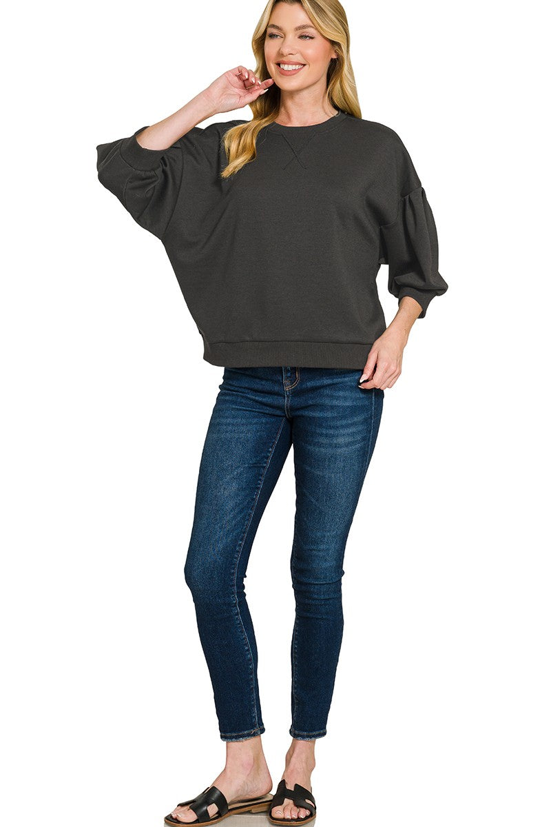 Scuba Dolman Sleeve Pullover - Black