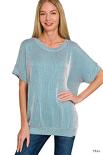 Corded Rib Short Sleeve Top - Teal