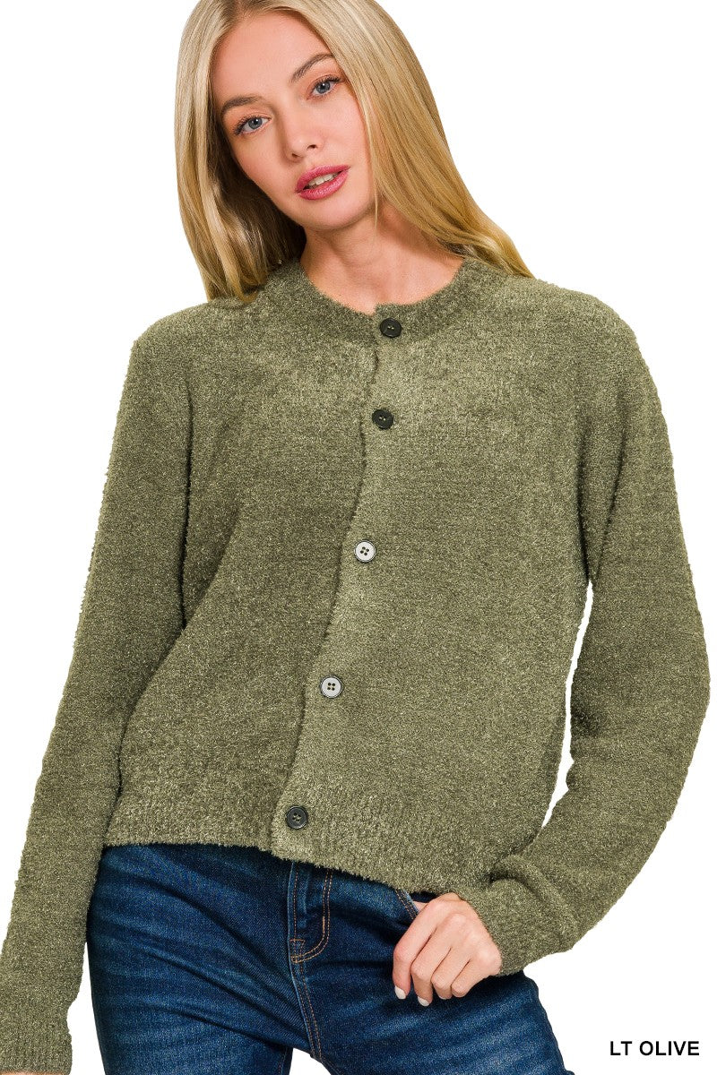 Five Button Sweater Cardigan - Light Olive