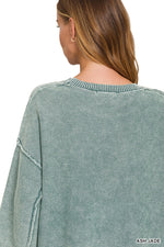 Washed 3/4 Sleeve Boxy Sweater - Ash Jade
