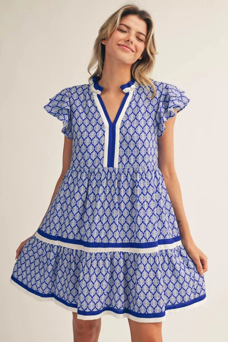 Royal Ruffle Print Dress