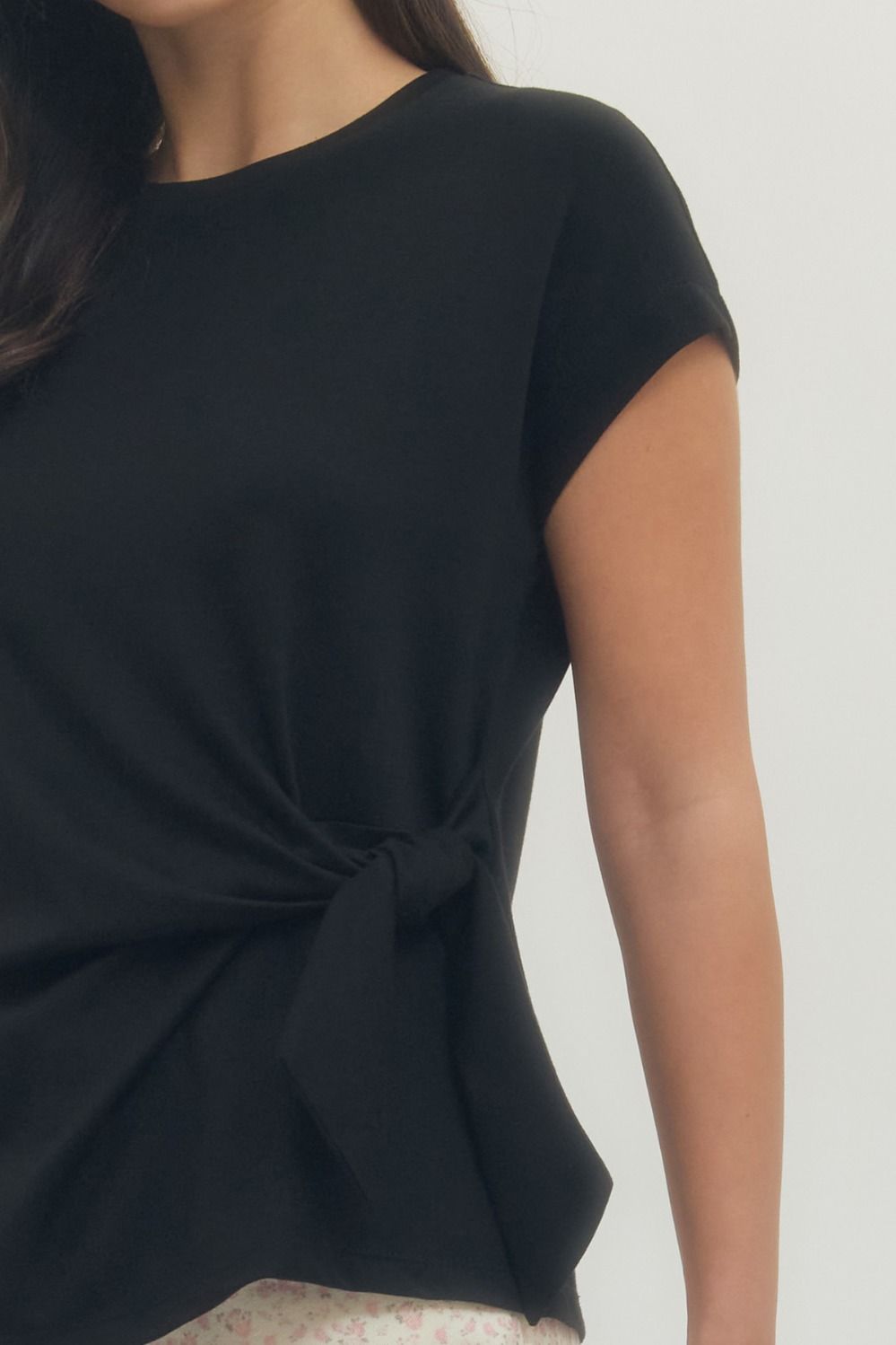 Black Cap Sleeve with Tie Waist