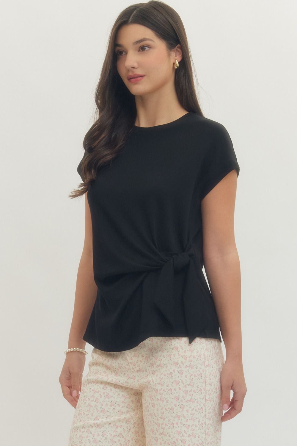 Black Cap Sleeve with Tie Waist
