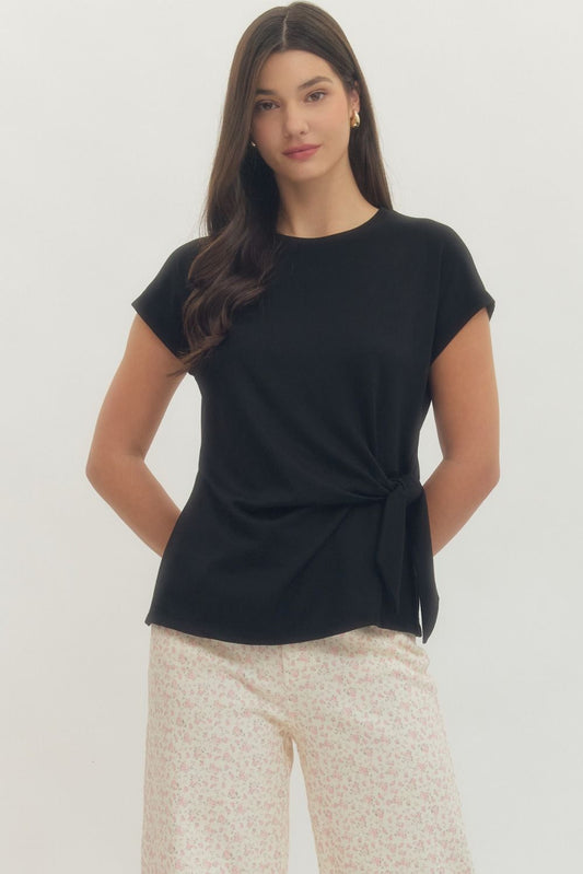 Black Cap Sleeve with Tie Waist