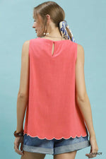 Embroidered Floral Tank -  Coral