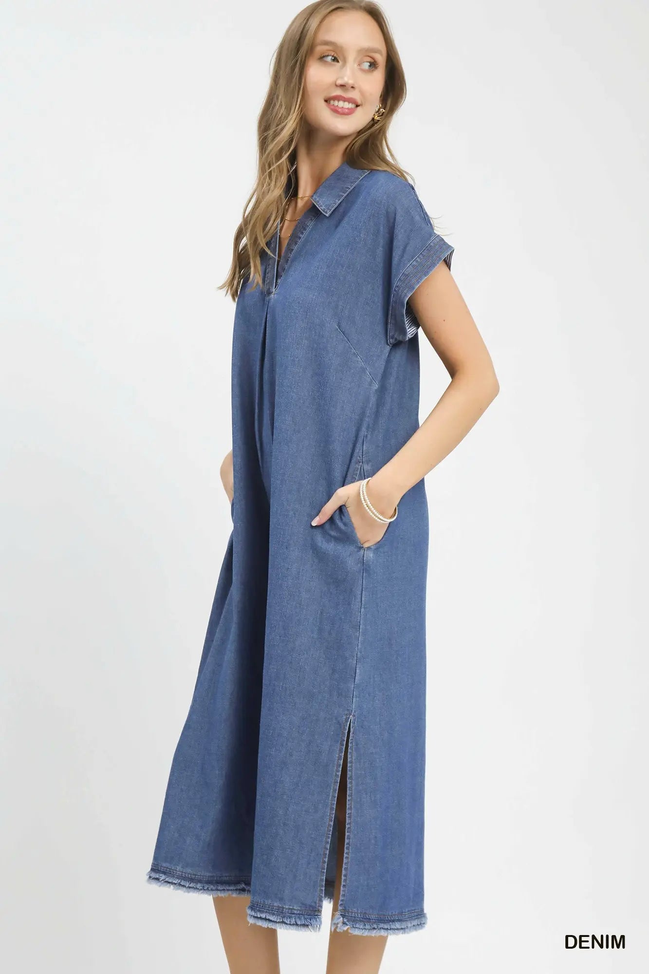Denim Collared Midi Dress
