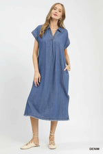 Denim Collared Midi Dress