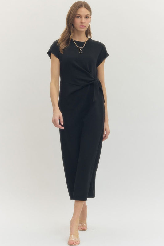 Cap Sleeve Knotted Waist Dress