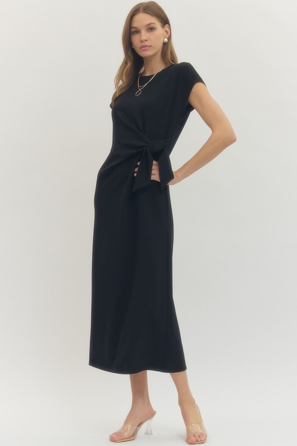 Cap Sleeve Knotted Waist Dress