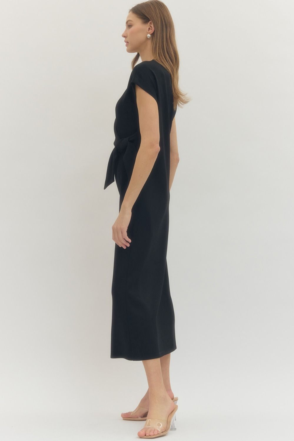 Cap Sleeve Knotted Waist Dress