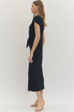 Cap Sleeve Knotted Waist Dress