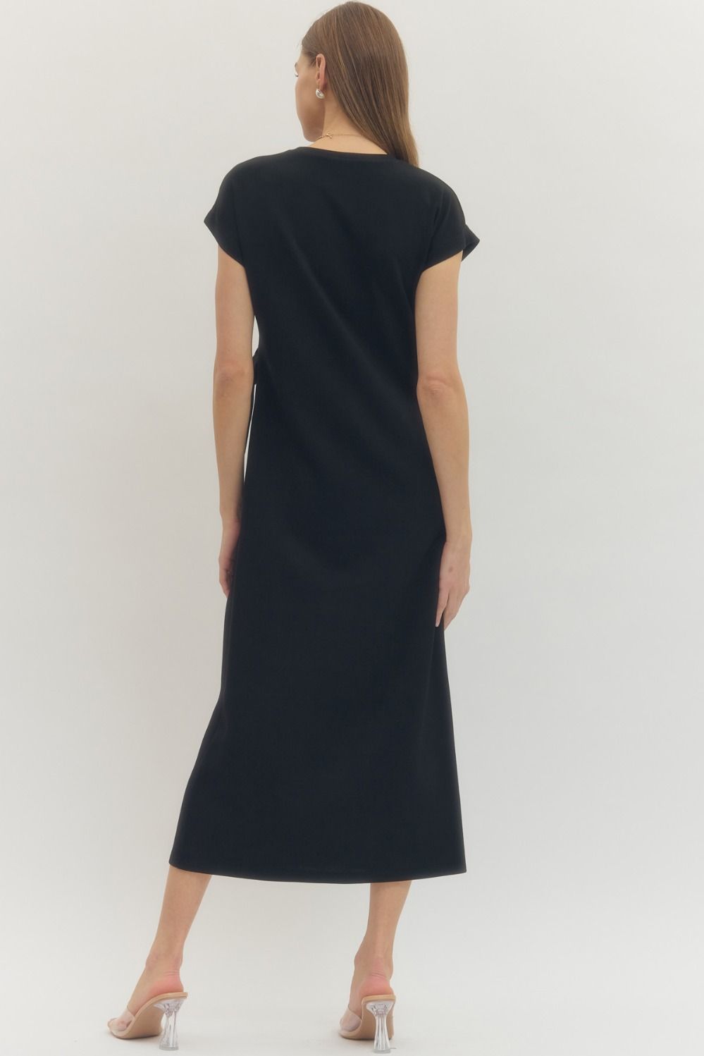 Cap Sleeve Knotted Waist Dress
