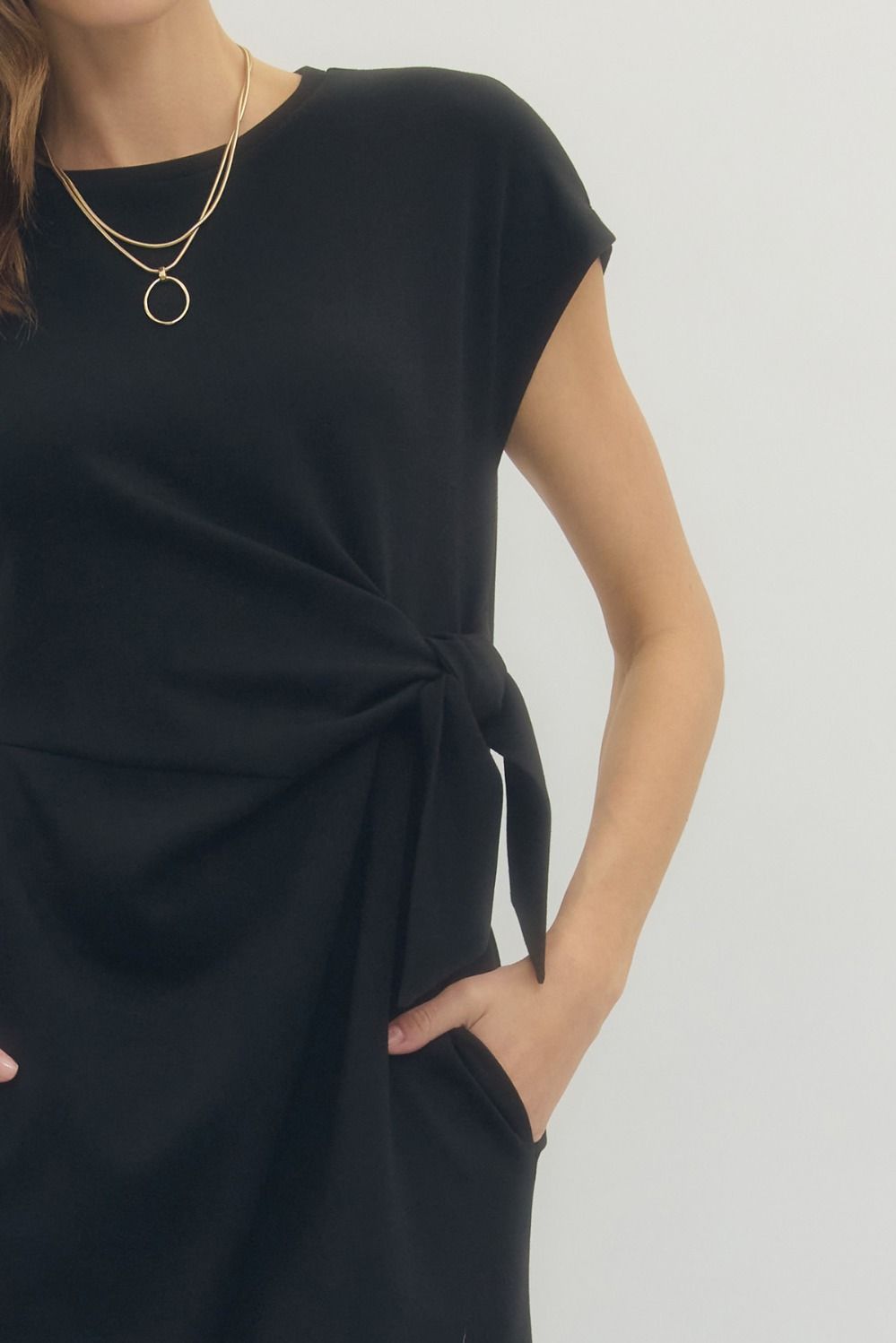 Cap Sleeve Knotted Waist Dress
