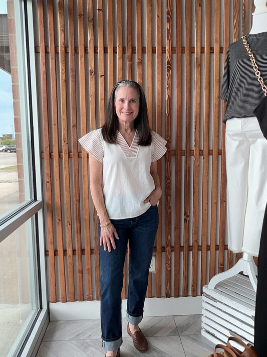 Tunic Top with Terracotta Stripes- Off White