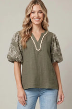 Olive Floral Embroidery Sleeve