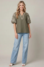 Olive Floral Embroidery Sleeve