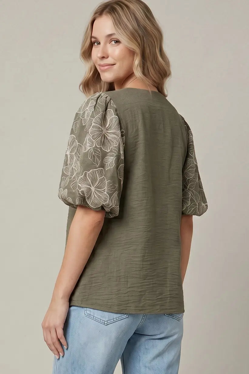 Olive Floral Embroidery Sleeve