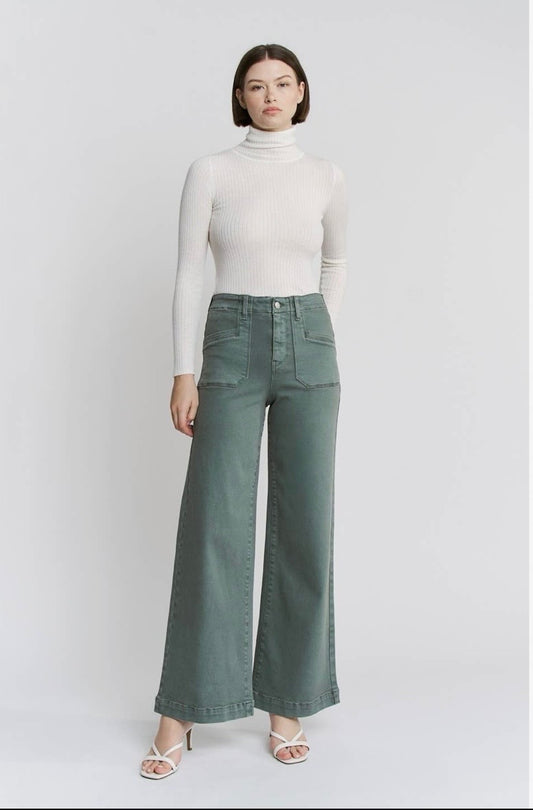 Lauren Wide Leg Mica Jean- Cilantro