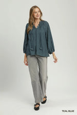 Textured Tie Neck Blouse in Teal
