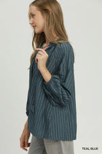 Textured Tie Neck Blouse in Teal