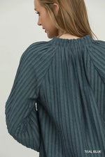 Textured Tie Neck Blouse in Teal