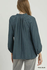 Textured Tie Neck Blouse in Teal