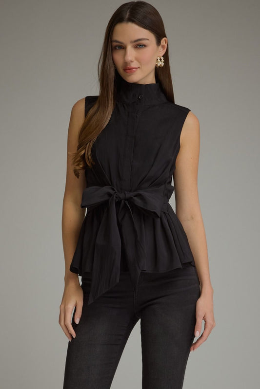 Black Bow Tie Sleeveless Top