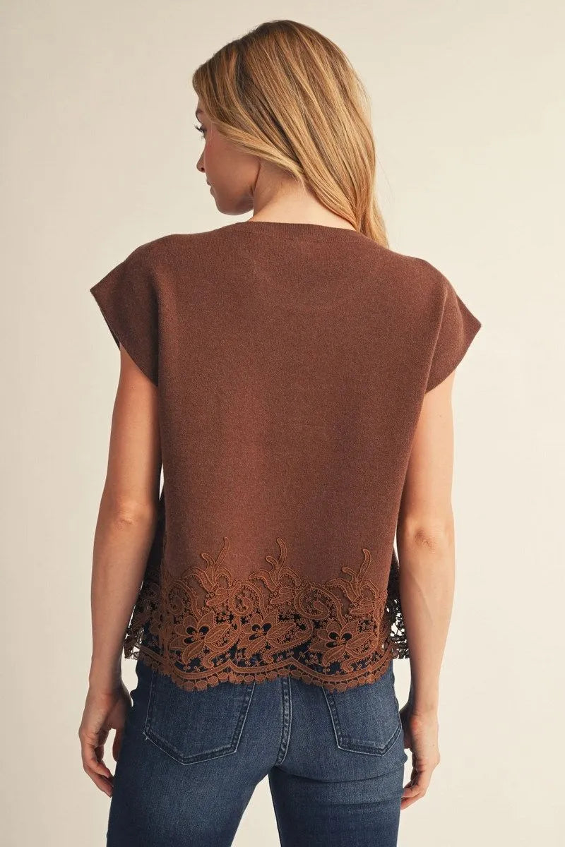 Lace Hem Detail: Brown Sweater