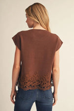 Lace Hem Detail: Brown Sweater