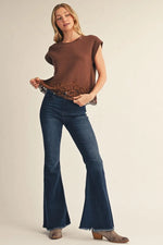 Lace Hem Detail: Brown Sweater