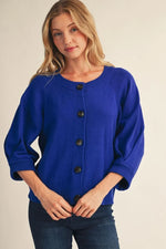 Vibrant Blue 3/4 Sleeve Cardigan Sweater