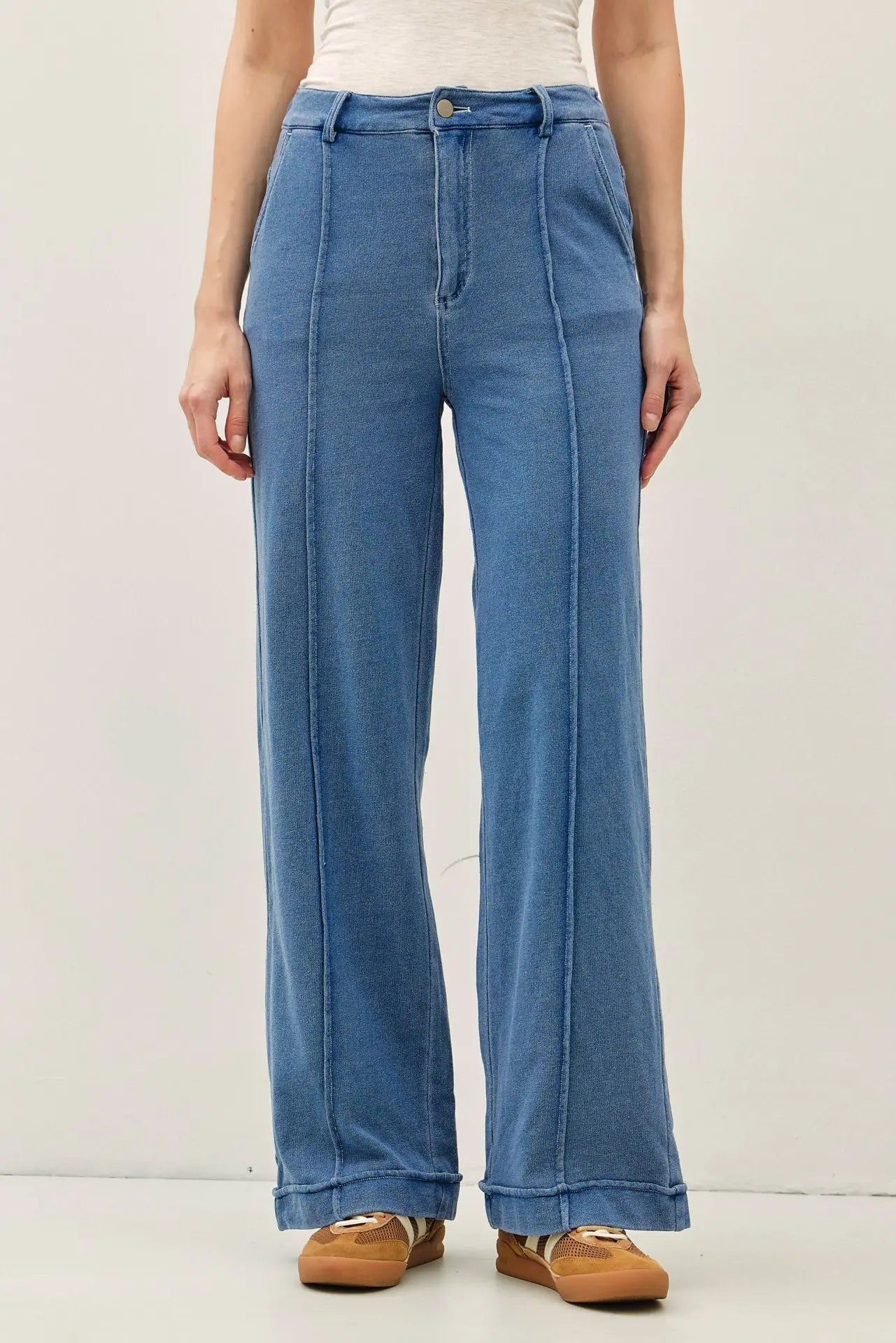 Wide Leg Pintuck Jean: Denim