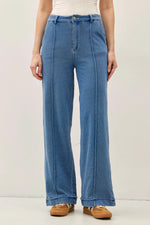 Wide Leg Pintuck Jean: Denim