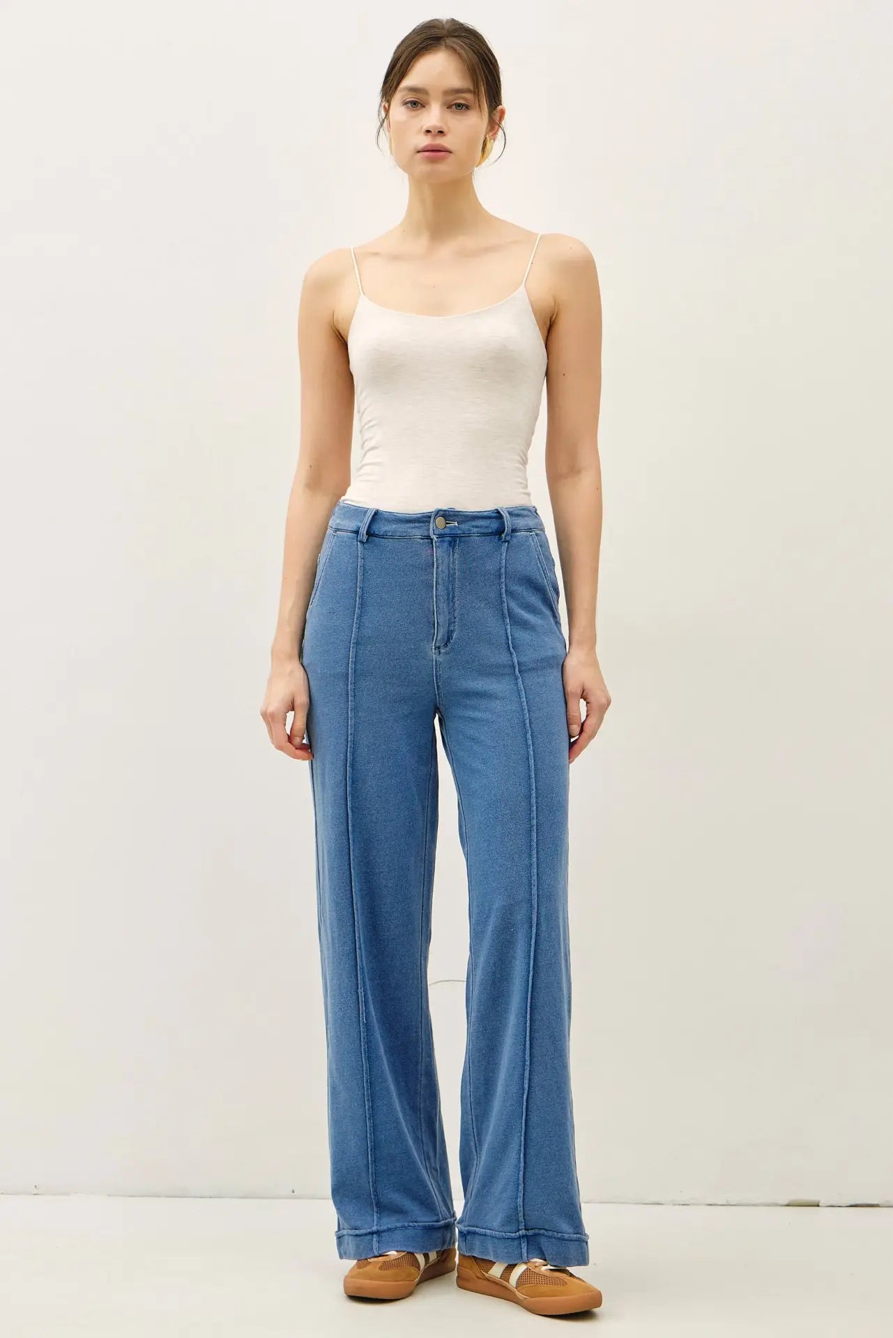 Wide Leg Pintuck Jean: Denim