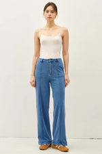 Wide Leg Pintuck Jean: Denim