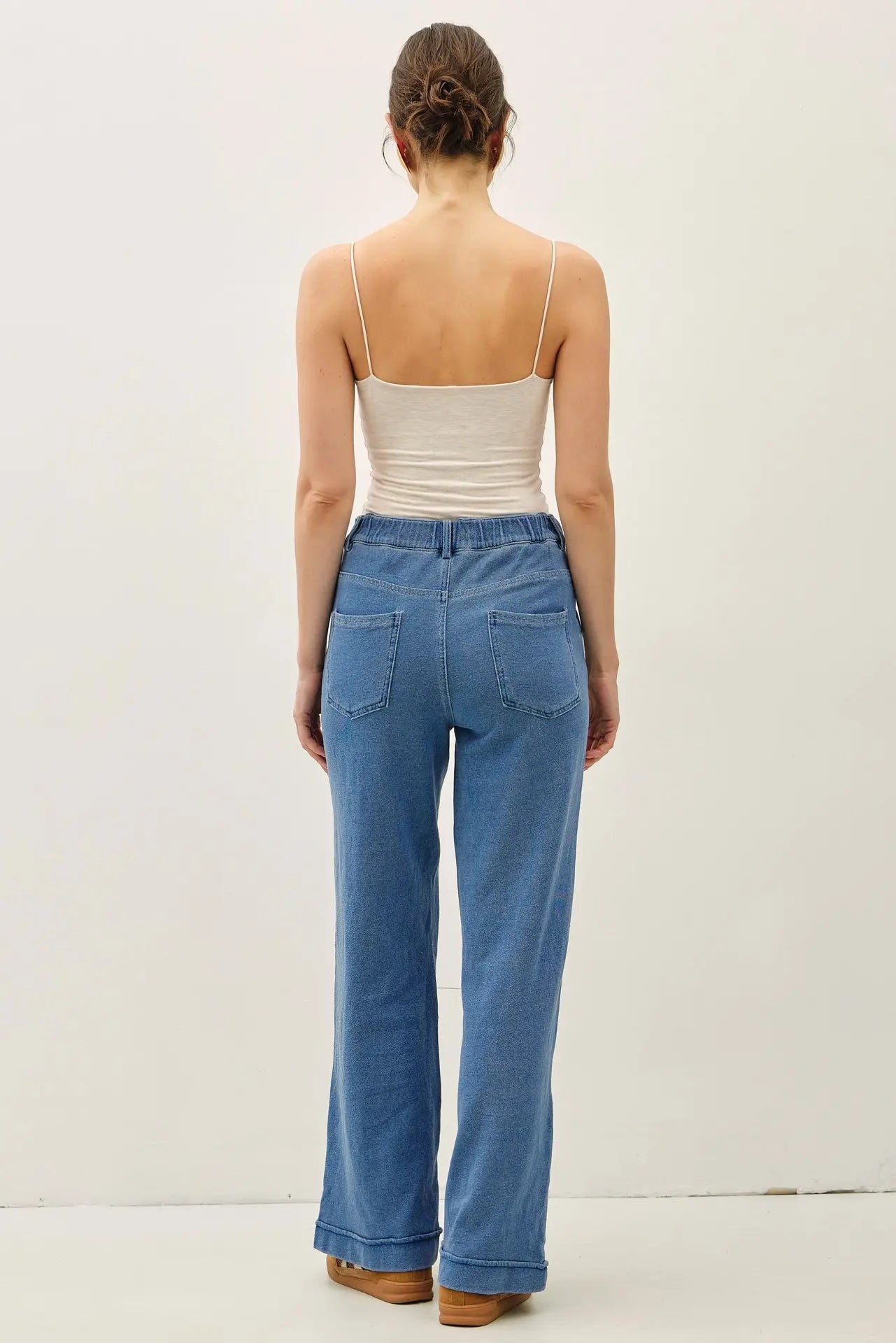Wide Leg Pintuck Jean: Denim