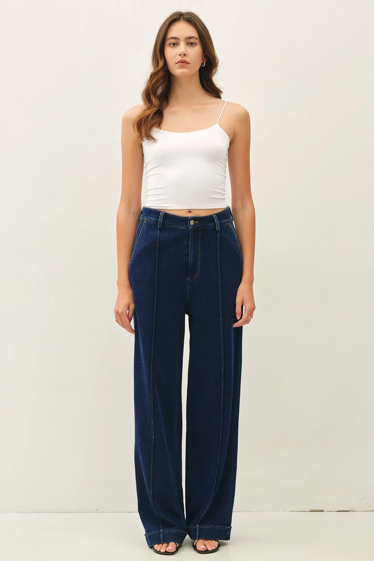 Wide Leg Pintuck Jean: Dark Denim
