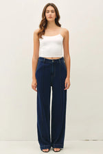 Wide Leg Pintuck Jean: Dark Denim