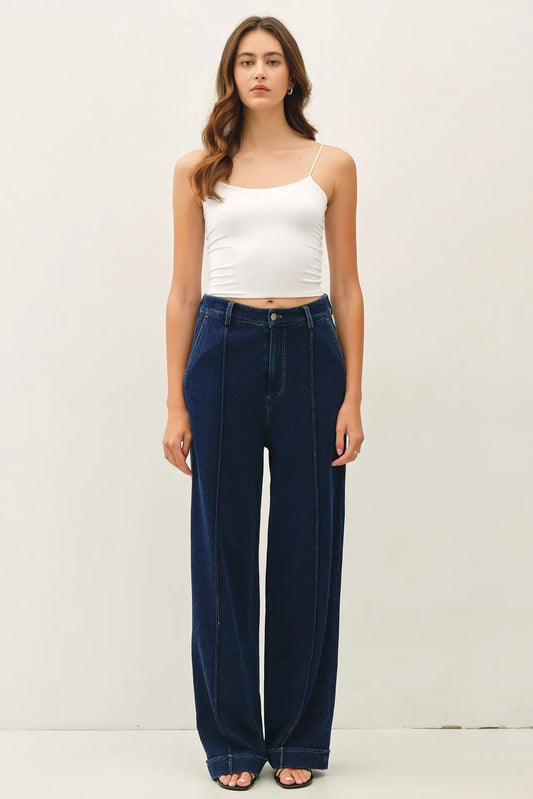 Wide Leg Pintuck Jean: Dark Denim